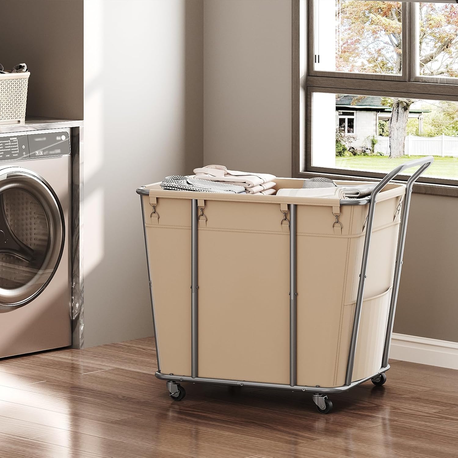 Laundry Sorter, 313L Large Laundry Basket, Rolling Hamper, Minimalist Laundry Organizer on Wheels, for Laundry Room, Bedroom, Guest Room, Beige TXY09WM