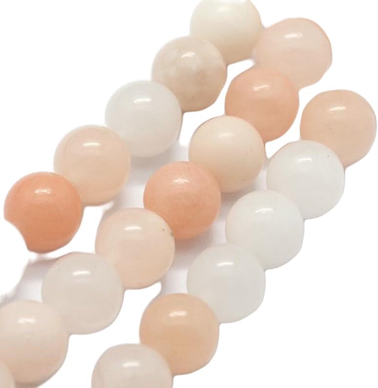 13 inch Strand of Natural gem Peach White Aventurine, 8mm Round Smooth Beads for DIY Jewelry Making. | Beads_06052, As Per Photo