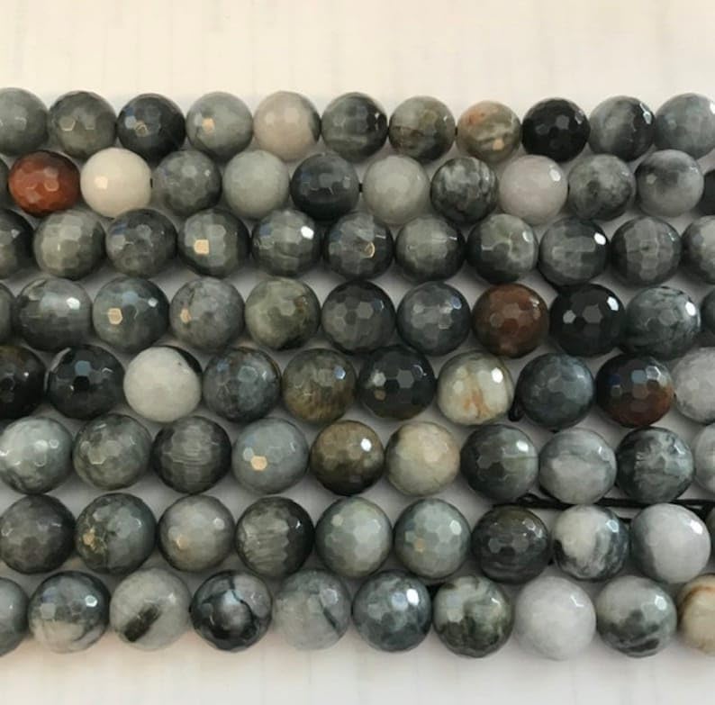 8 inch Strand of Natural Gray hawk's Eye 12mm Round Faceted briolette Beads for DIY Jewelry Making. |BRIO_03562