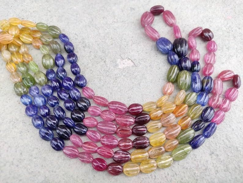 Natural Multi Gemstone Melon Smooth Beads : 6-8 mm 9 inch Long String Jewelry Making Gemstone Beads for Necklace Bracelet