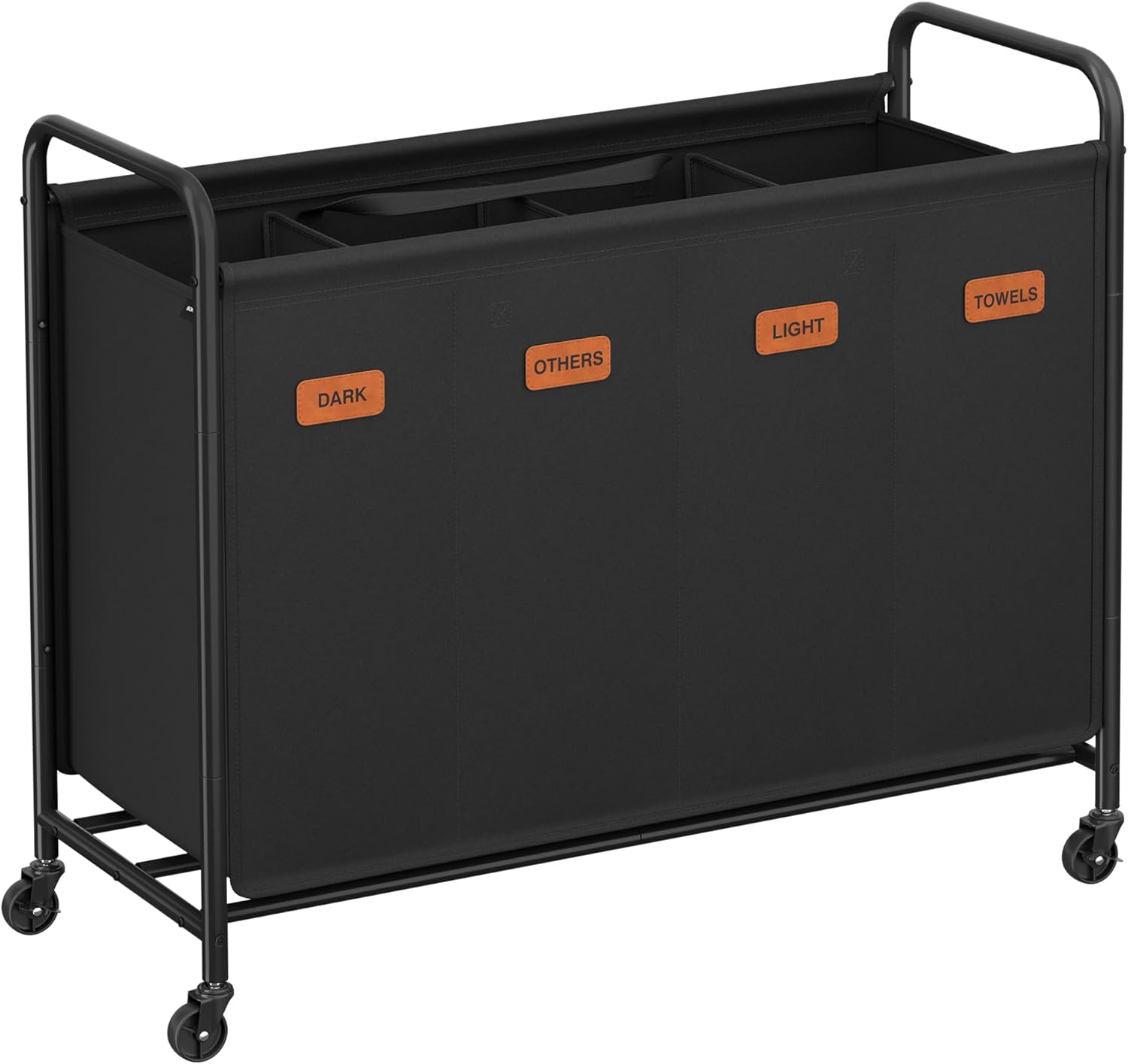 SONGMICS 4-Section Laundry Sorter, Laundry Hamper with Wheels, Rolling Clothes Hamper Cart with Large Capacity and Removable Bags, for Laundry Room, Bedroom, Bathroom, Ink Black URLS460B01