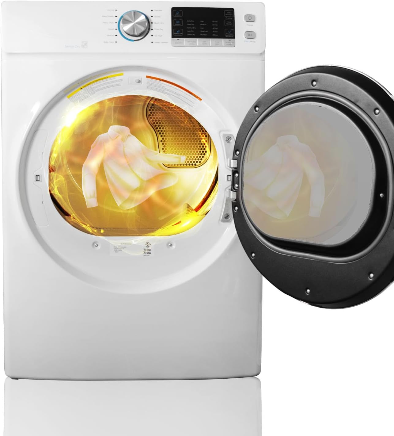 8 Cu.Ft. Electric Clothes Dryer, 27'' Vented Front Load Electric Dryer Machine, Full Size Stackable Dryer, Steam Function & Wrinkle Care, Sensor Dry, 120V, for Home, Laundry, RV, White