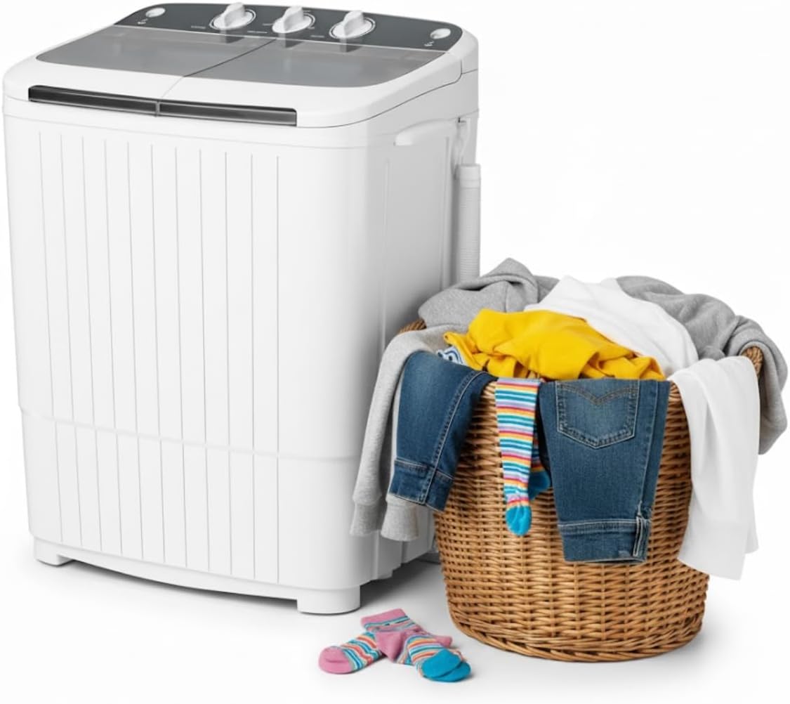 Portable Washing Machine,18 lbs Capacity,Washer and Dryer Combo Machine for Homes & Apartments,Twin Tub Laundry Washer with Spin Cycle