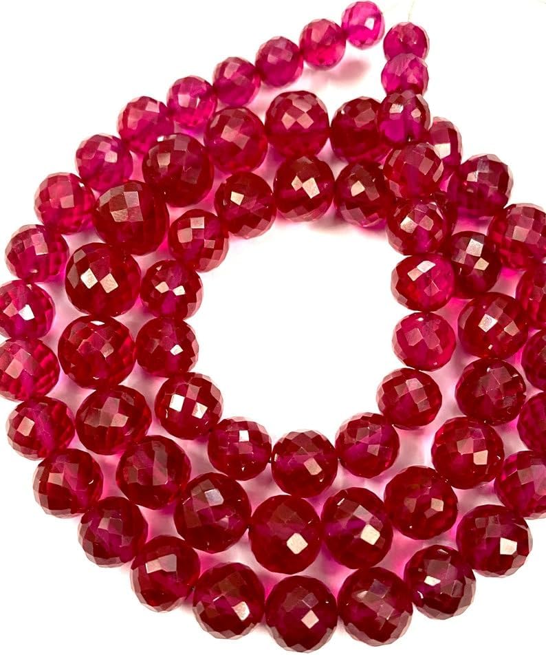 Natural Ruby Corundum Round Faceted Beads 6X9MM 18 inch Long String Jewelry Making Gemstone Beads for Necklace Bracelet