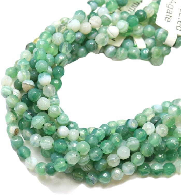13 inch Strand of Natural gem Green Agate, 4mm Round Faceted Beads for DIY Jewelry Making. | Beads_04002