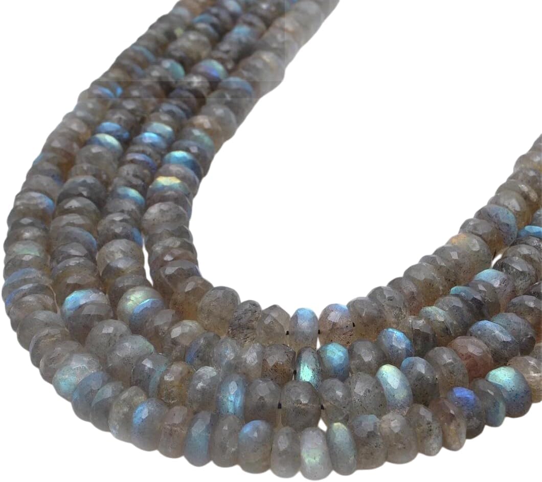 Kanika Creations Labradorite Gemstone Beads – 7-9mm Faceted Rondelle/Tyre Shape, 10.5