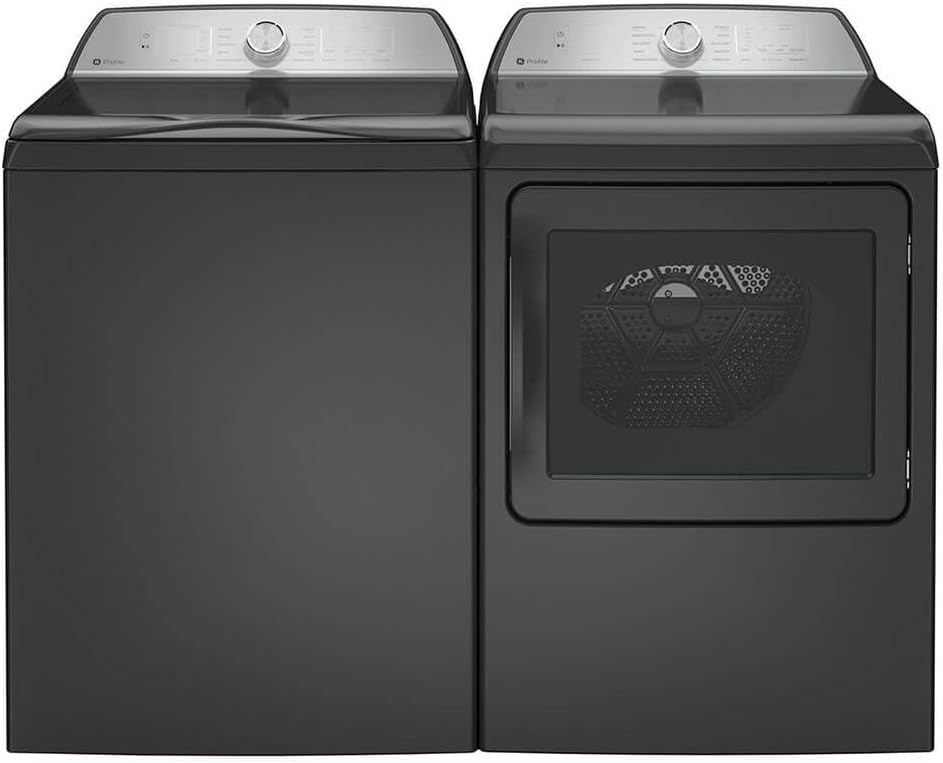 GE Profile PTW700BPTDPR Gray Top Load High Efficiency Smart 5.4 Cu. Ft. Washer/7.4 Cu. Ft. Electric Steam Dryer Laundry
