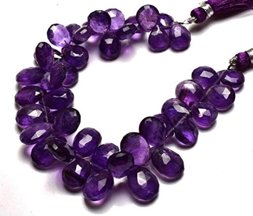 Beads Gemstone 1 Strand Natural 7 Inch Beautiful,Superb, Purple Amethyst Faceted Pear Shape Big Beads Briolettes, 11 to 14 MM Code-HIGH-21779, Gemstone Metal Stone