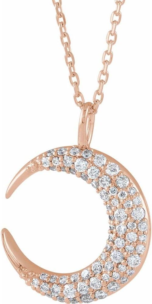 14k Rose Gold 1/3 Ct Diamond Moon Pendant 18