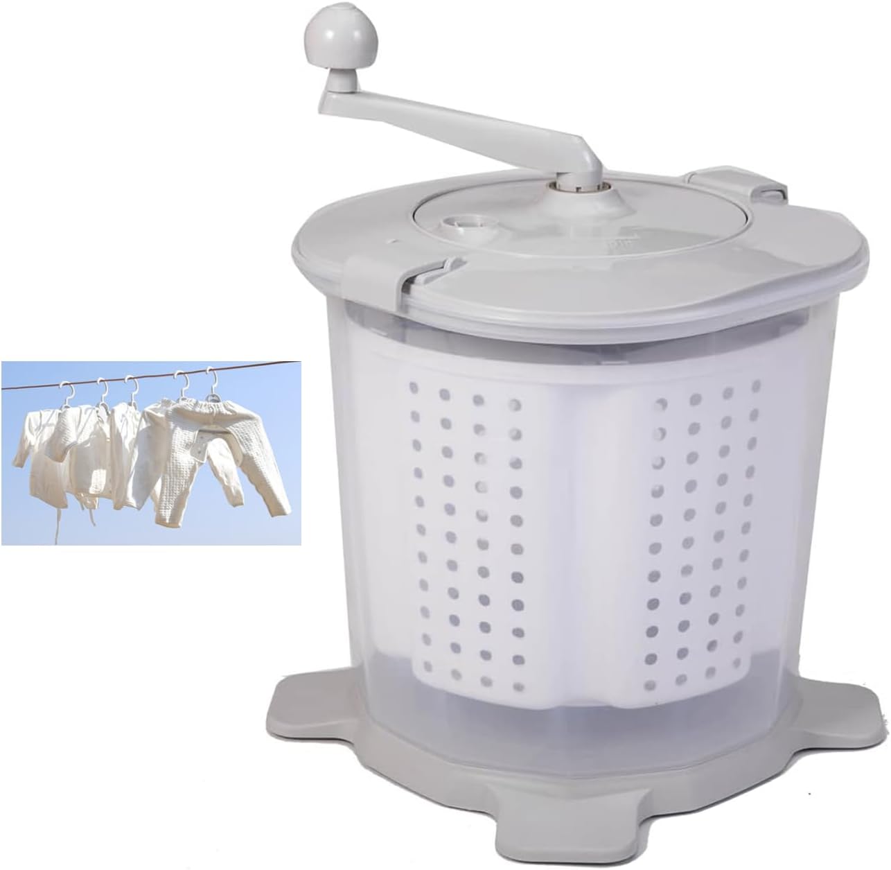 Manual Washing Machine Non Electric Clothes Washer Portable Washing Machine Dehydrator Hand Crank Laundry Wringer Compact Spin Dryer for Clothes, Suitable for Dormitory, Apartment, Camping, RV