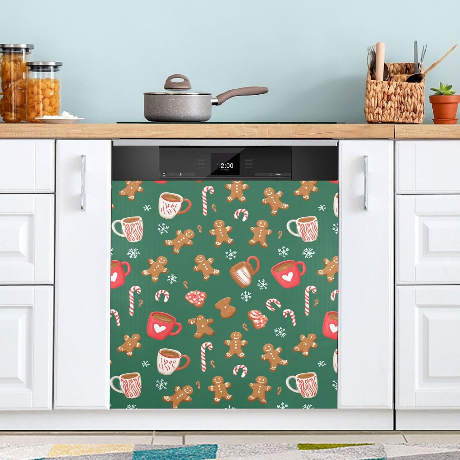 Pfrewn Christmas Winter Magnetic Dishwasher Cover Christmas Xmas Cute Gingerbread Man (20) Fridge Door Covers Kitchen Decal Vinyl Panel Decorative Refrigerator Laundry Appliances 23x26in