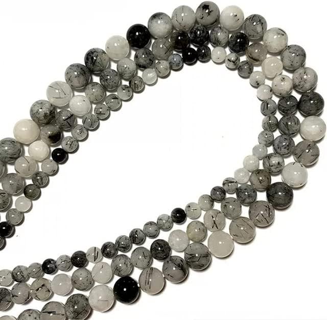 1 Strand 8mm* Natural Black Rutilated Quartz Beads, Round Beads, Gemstone Beads, Black & White Quartz Beads, Jewelry Making Beads CHIK-STNRD-20892