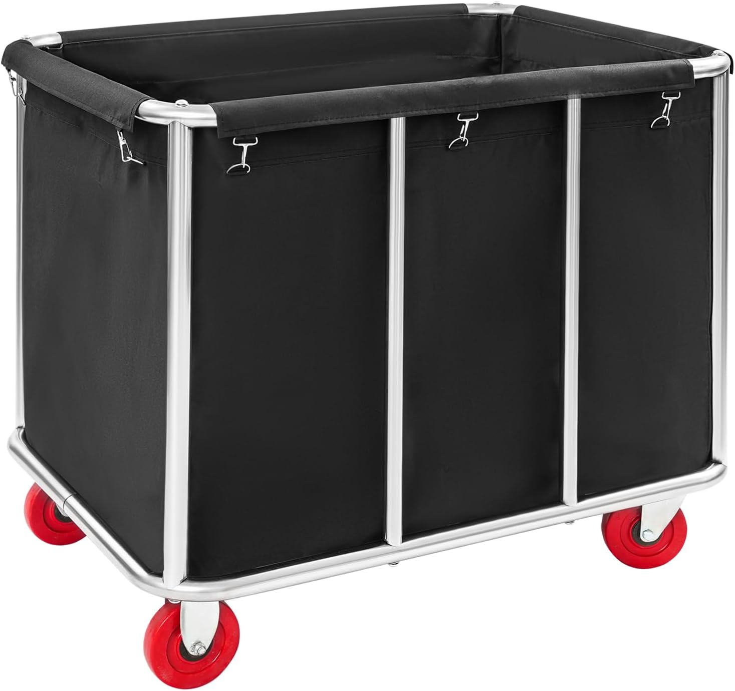 OUKANING Commercial Laundry Cart with Wheels, 260 lbs Industrial Laundry Basket Trucks, Rolling Laundry Hamper with Stainless Steel Frame&Oxford Cloth for Home Hotel Hospital (Black)
