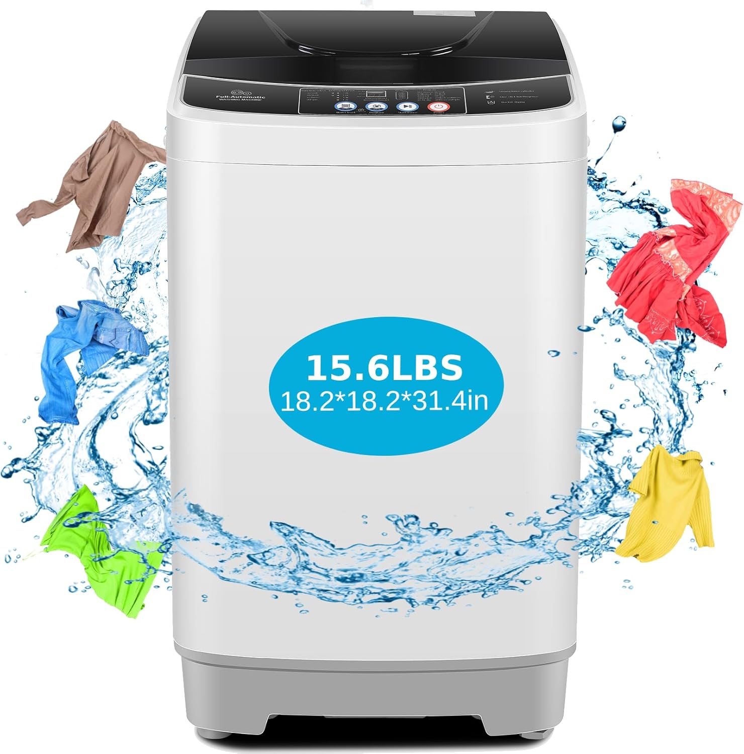 Nictemaw Portable Washing Machine 15.6Lbs Capacity Portable Washer with Drain Pump 2.1Cu.ft Full-Automatic Compact Washer with 10 Programs 8 Water Level for Home, Apartment, RV, Dorms