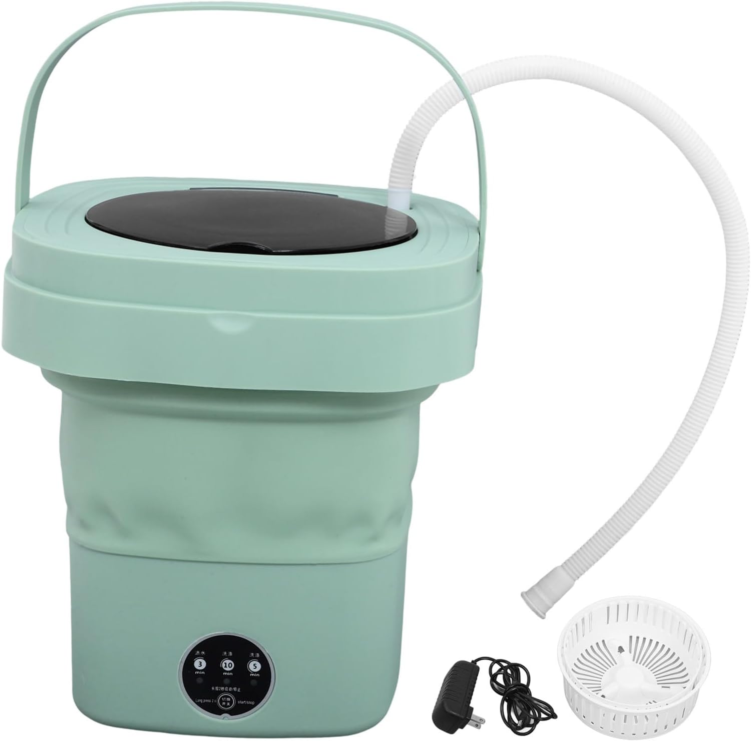 Portable Mini Collapsible Washing Machine Medium with Drain Basket and Hose Lightweight Foldable Laundry Washer for Home Dorm Rv Camping Travel US Plug Green