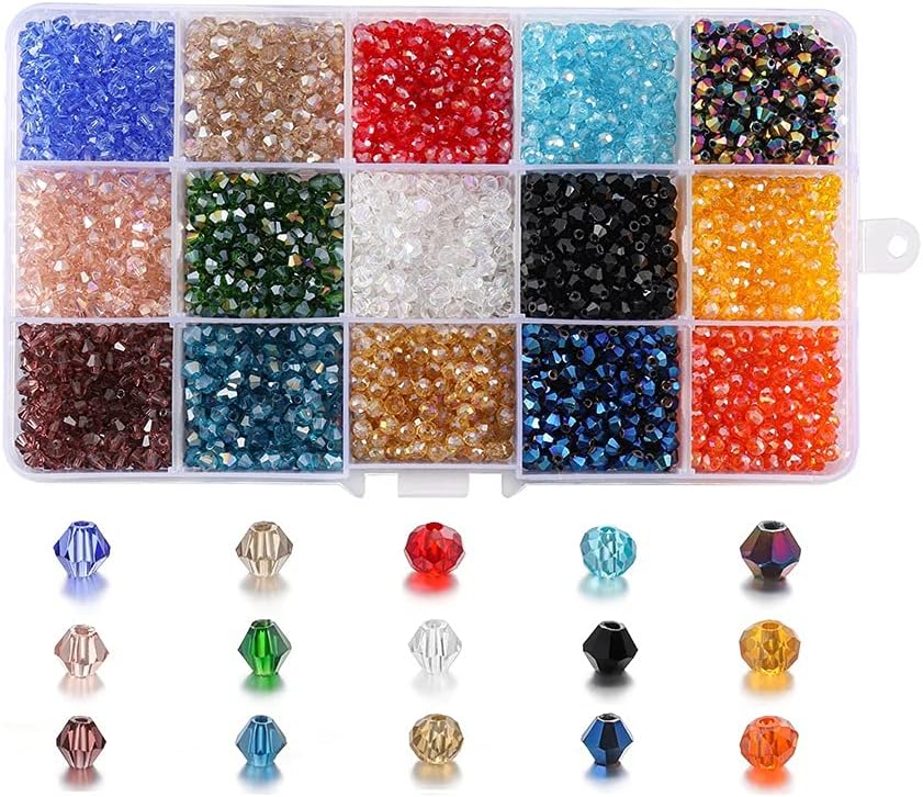 YU 4mm Glass Bicone Beads Kits Jewelry Beads Loose Spacer Beads Fit Jewelry Making DIY Bracelet Necklace Accessories 3000pcs/box T322 (Color : 1, Item Diameter : 4mm-3000pcs)