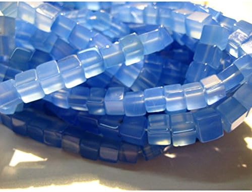 13 inch natural beads strand of 6-8mm smooth box blue chalcedony gemstone beads for DIY jewelry - necklace, bracelet, earring, ring.