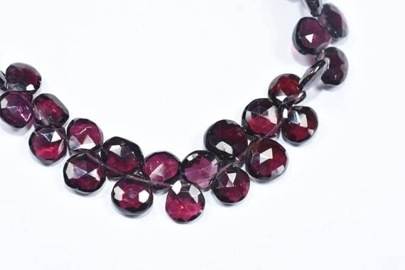 8 Inch 6mm Natural Rhodolite Pink Garnet Faceted Heart Briolette Beads Strand