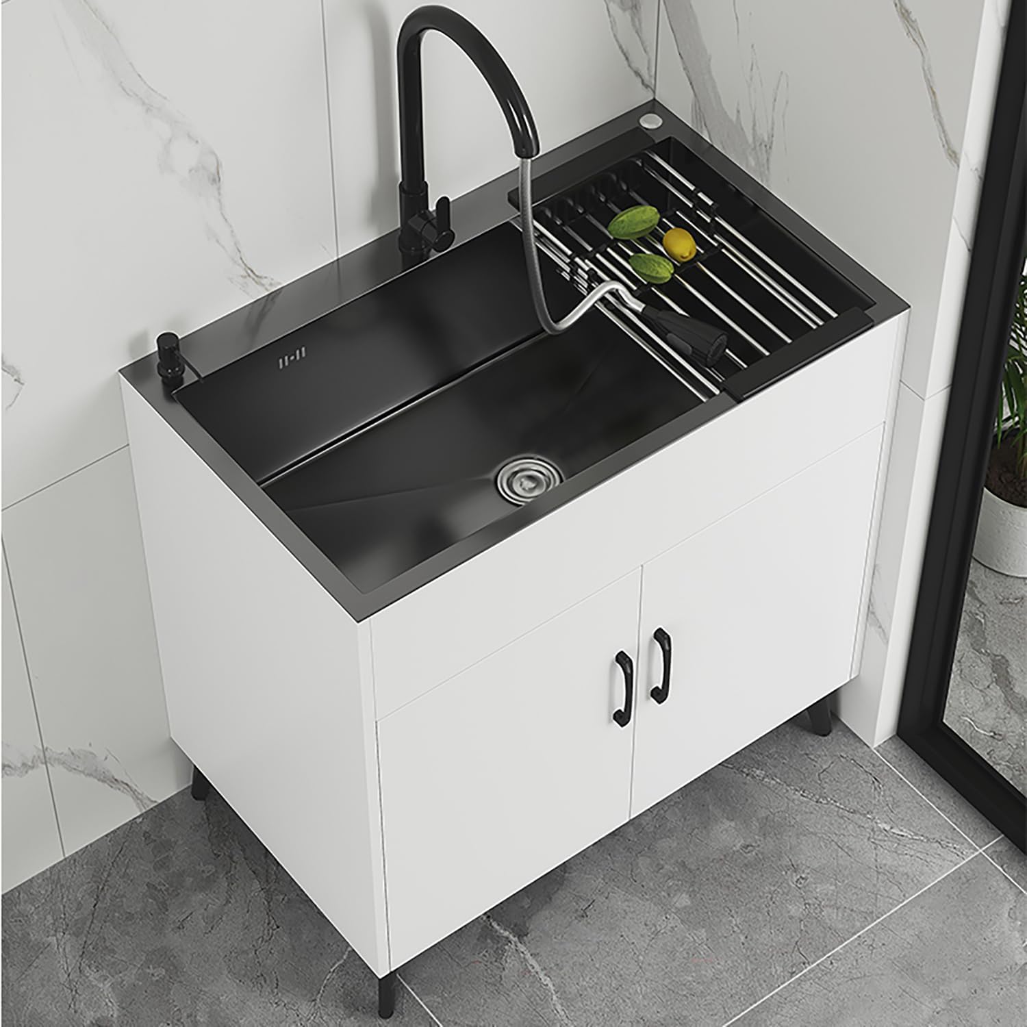 Long 19-31In Laundry Sink Cabinet with Stainless Steel Sink And Pull-Down Faucet, with Cabinet, Free Standing Utility Sink for Laundry Room, Garage, Mudroom,Bathroom,50 * 40 * 78cm