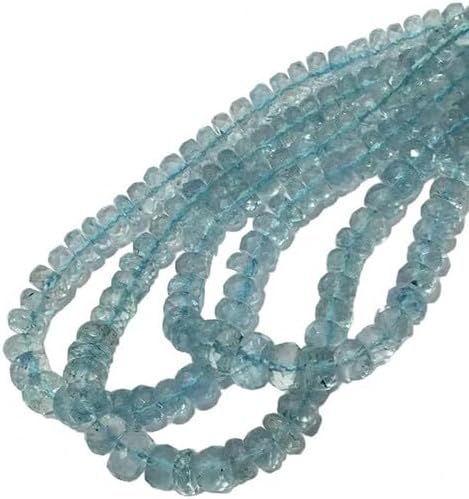 Hand_Crafted Natural Aquamarine Faceted Rondelle Beads with Clasp, 4mm to 7mm, 18 Inches YO-NECK-18941