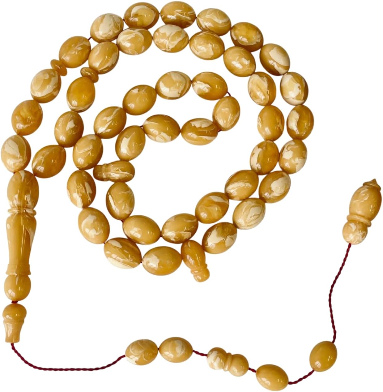 AMBERSTONE Islamic Prayer Beads - Muslim Rosary - Premium Handmade Tasbeeh for Dhikr - Natural Tiger Baltic Amber Misbaha - 45 Beads / 54 g