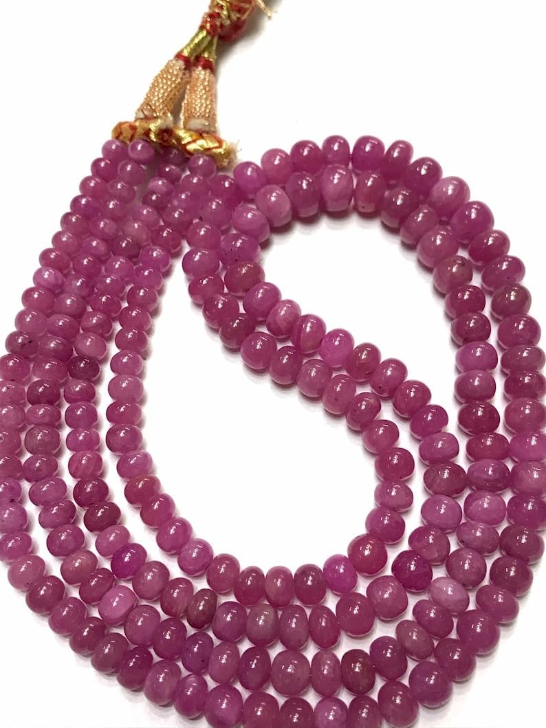 Natural Pink Sapphire(Certified) roundelle Smooth Beads 6-8MM 18 inch Long String Jewelry Making Gemstone Beads for Necklace Bracelet