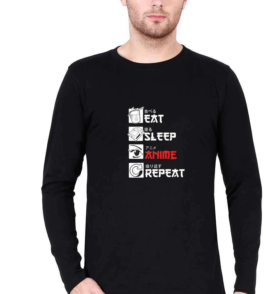 Eat Sleep Anime Repeat Full Sleeves T-Shirt for Men