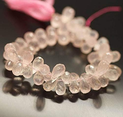 Pink Rose Quartz Briolette Faceted Tear Drop Gemstone Loose Craft Beads Strand 8 Inch Long 11mm 12mm Code-HIGH-1559
