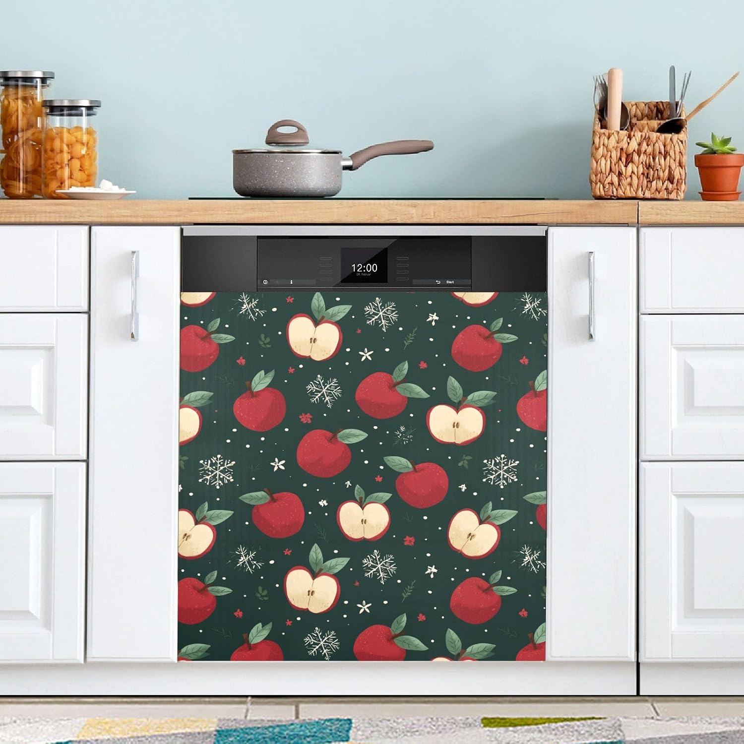Pfrewn Christmas Winter Magnetic Dishwasher Cover Christmas Apple Cartoon Sweet Fruit (3) Fridge Door Covers Kitchen Decal Vinyl Panel Decorative Refrigerator Laundry Appliances 23x26in