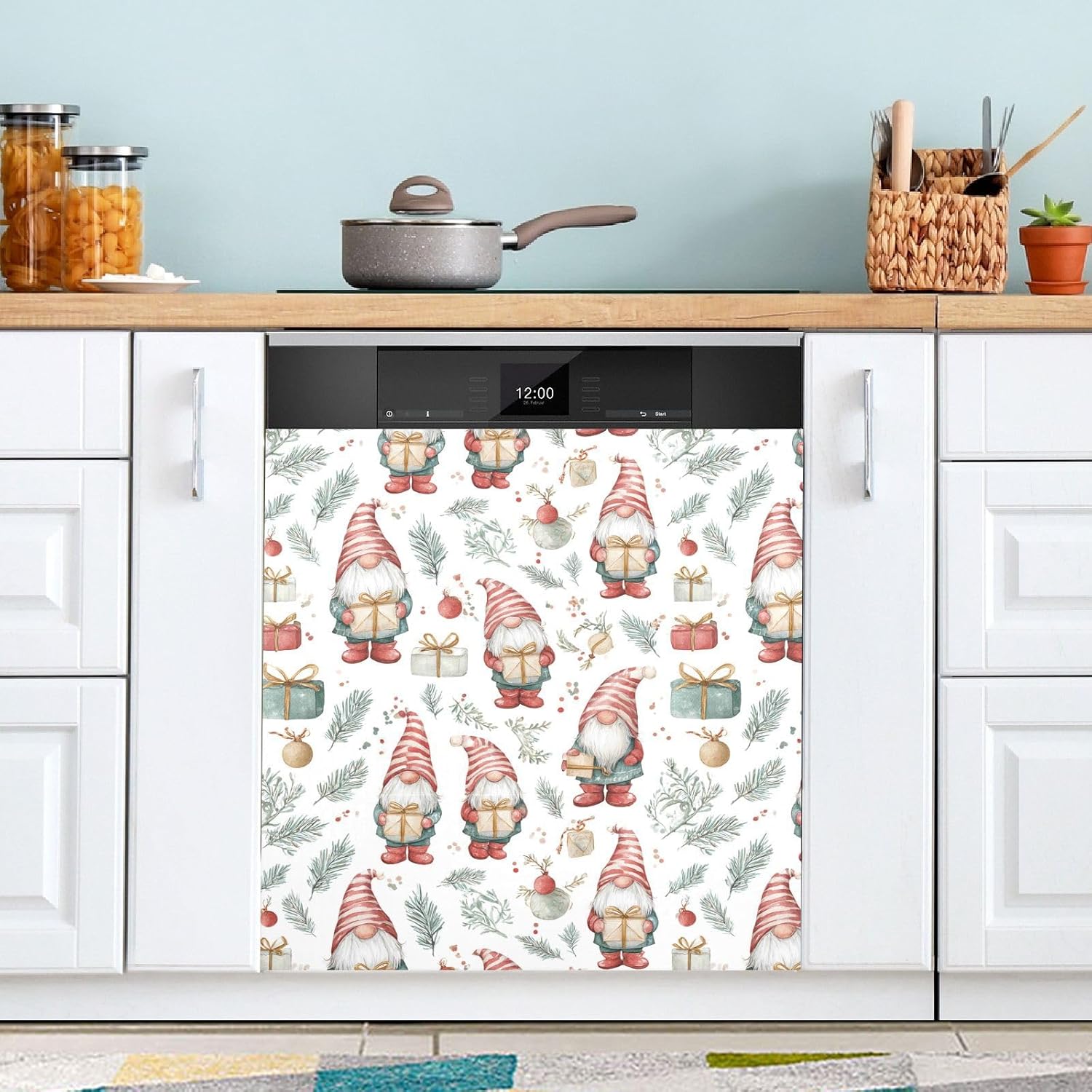 Pfrewn Christmas Winter Magnetic Dishwasher Cover Christmas Gnomes Fridge Door Covers Kitchen Decal Vinyl Panel Decorative Refrigerator Laundry Appliances 23x26in