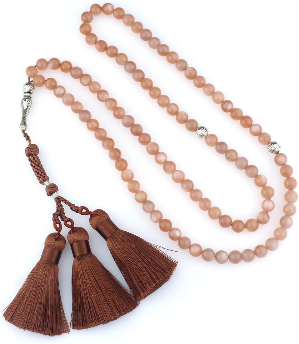Muslims Islamic Dhikr 99 Tasbeeh Tasbih Prayer Beads, Moonstone Beads with Tassel