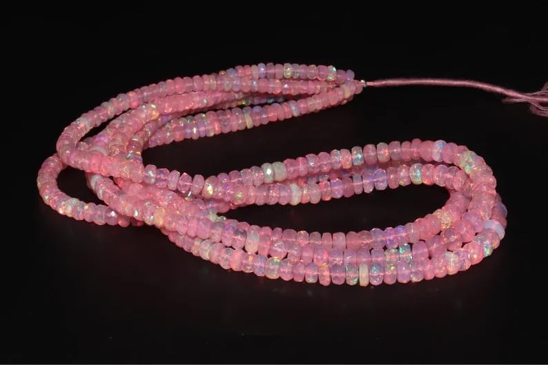 Pink Ethiopian Opal Faceted Rondelle Beads 3-5.5MM Pink Opal Rondelle Beads Strand for Jewelry Making