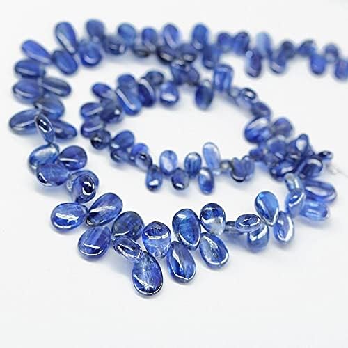 8 inch Strand of Natural Blue Kyanite 5-13 mm pear Drop Smooth briolette Beads for DIY Jewelry Making. |BRIO_01070