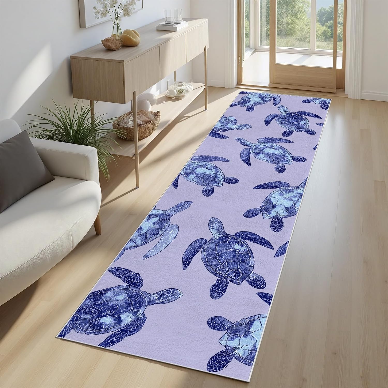 Hallway Runner Rug 3x12 Washable Rugs, Marine Life Turtle Purple Non Slip Runner Rug Floor Carpet Abstract Turtle Kitchen Mat for Hallways Entryway Laundry Room Bathroom Rugs