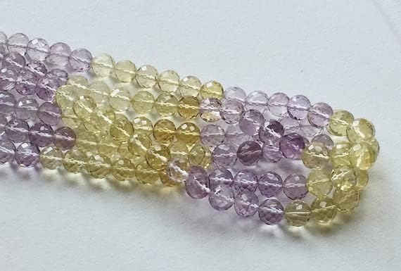 Beads Gemstone 1 Strand Natural Pink Amethyst & Yellow Topaz Micro Faceted Round Beads, Amethyst and Topaz Necklace, 6-8mm, 18 Inches Code-HIGH-18907