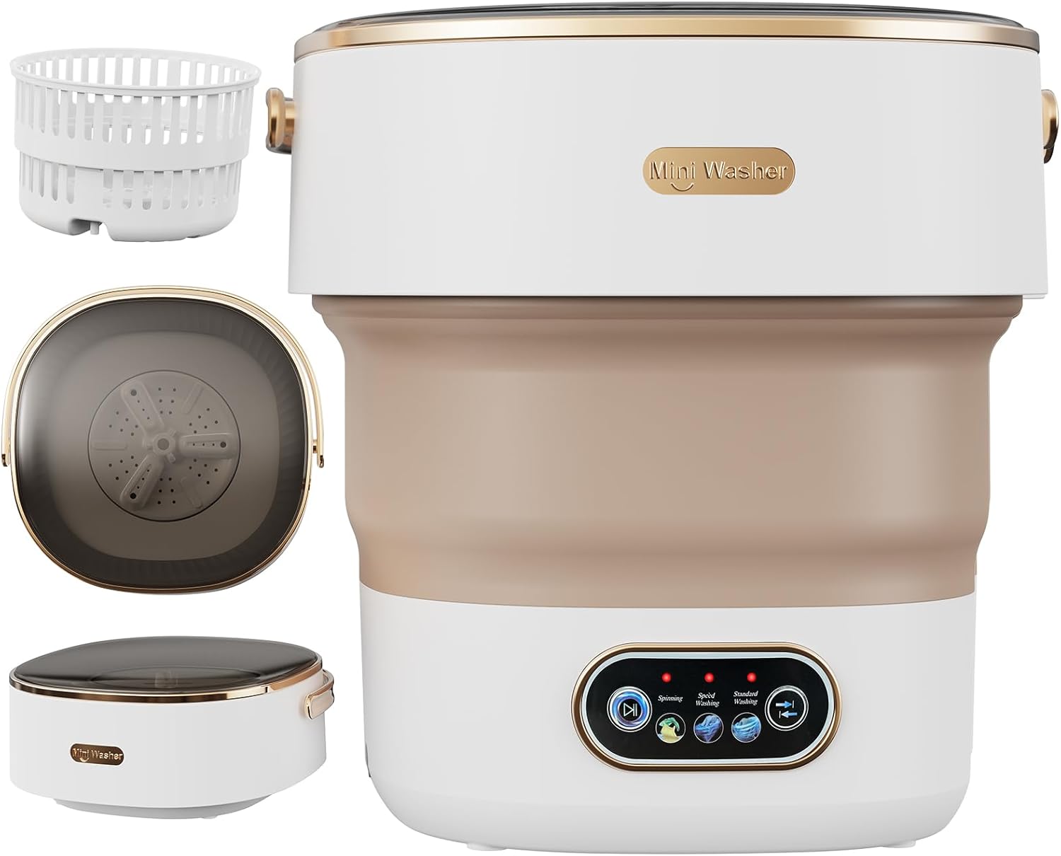 Portable Washing Machine, 13L Mini Washer and Spinner, 3 Cleaning Modes for Baby Clothes & Delicates, Small Portable Washer for Apartment, Dorm, Travel, Camping (Khaki)