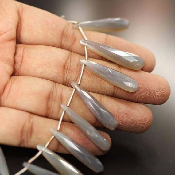 7 inch Strand of Natural Chalcedony 23mm30mm Teardrop Faceted briolette Beads for DIY Jewelry Making. |BRIO_02075