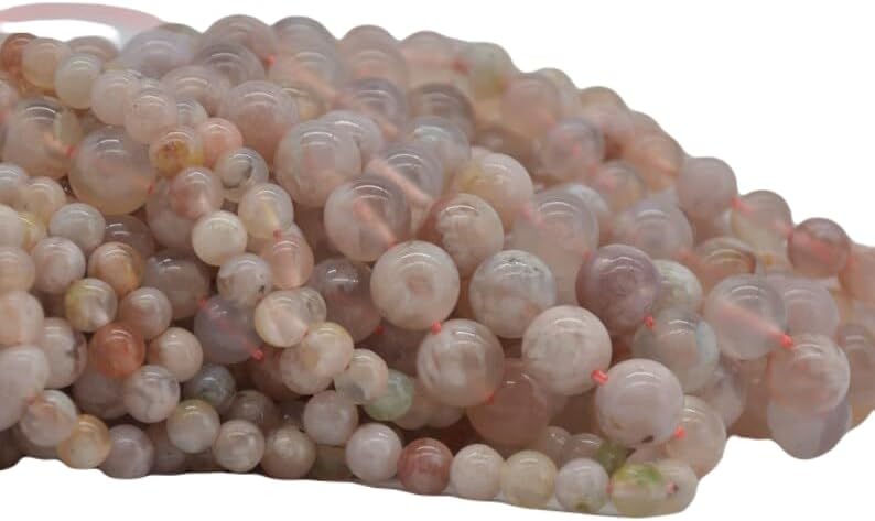 13 inch Strand of Natural gem Pink Flower Agate, 10mm Round Smooth Beads for DIY Jewelry Making. | Beads_06275