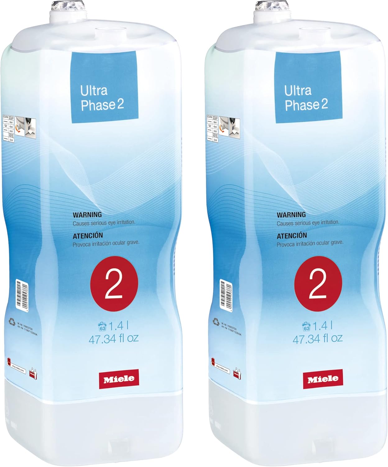 Miele UltraPhase 2 2-Component Detergent for Whites and Colors, Aqua Fragrance 1.4 Liters, 63 Loads