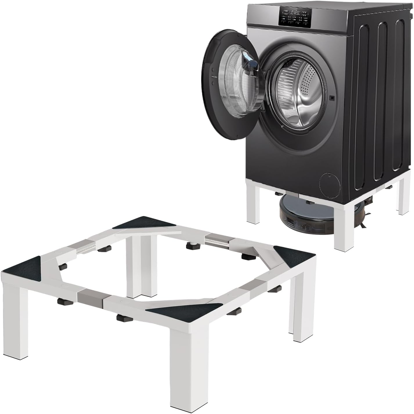 1200LB Heavy-Duty Stainless Steel Laundry Pedestal | Universal Riser for Front Load Washer & Dryer | Anti-Vibration Design, Tool-Free Install(White)