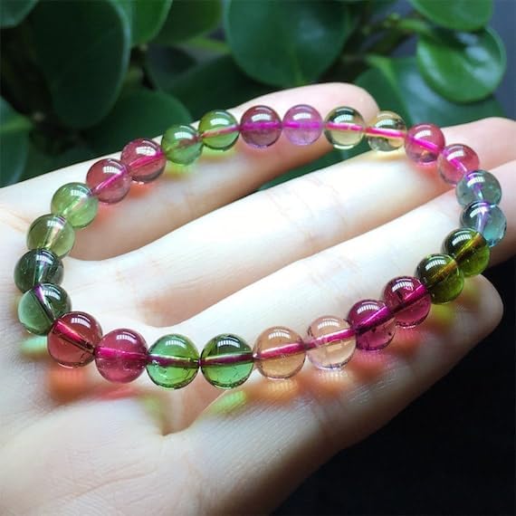 Beads Gemstone 1 Strands Natural Colorful Mix Tourmaline Multi-Color Stretch Bracelet Round Beads 7mm 04441 Code-HIGH-23269