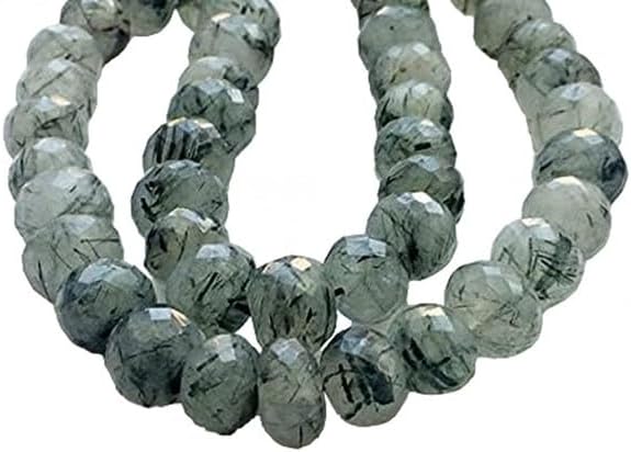 Natural Black Rutile Quartz Faceted Rondelle Beads 16 Inch lot of 10 Strands CHIK-STRD-96374