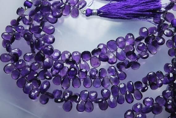 8 inch Strand of Natural Amethyst 13-11mm pear Faceted briolette Beads for DIY Jewelry Making. |BRIO_00254