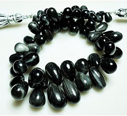 Cats Eye Briolettes, Black Cats Eye Beads, Tear Drop Beads, 6x4mm to 8x12mm 8 Inch Strand