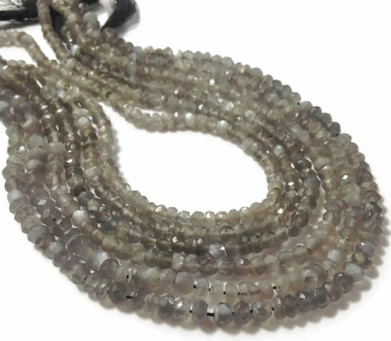 BEADS GEMSTONE 1 Strand Natural 8 Inch Long Long Grey moonstone faceted rondelles. Approx. 4.25-4.75mm Code-HIGH-4309