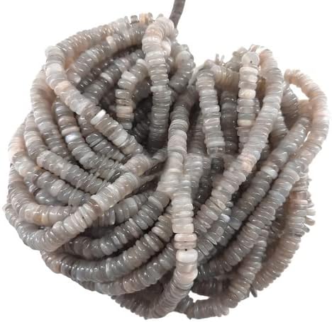 8 Inch Natural Grey Moonstone Smooth Heishi Tyre Shape Gemstone Beads Size 5-6 mm Moonstone Heishi Plain Tyre Beads for Jewelry Making Crafts CHIK-STNRD-36442