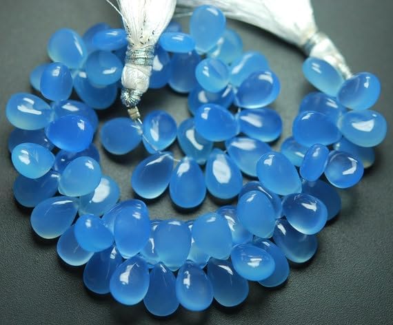 6 inch Strand of Natural Chalcedony 8x12mm pear Smooth briolette Beads for DIY Jewelry Making. |BRIO_02034