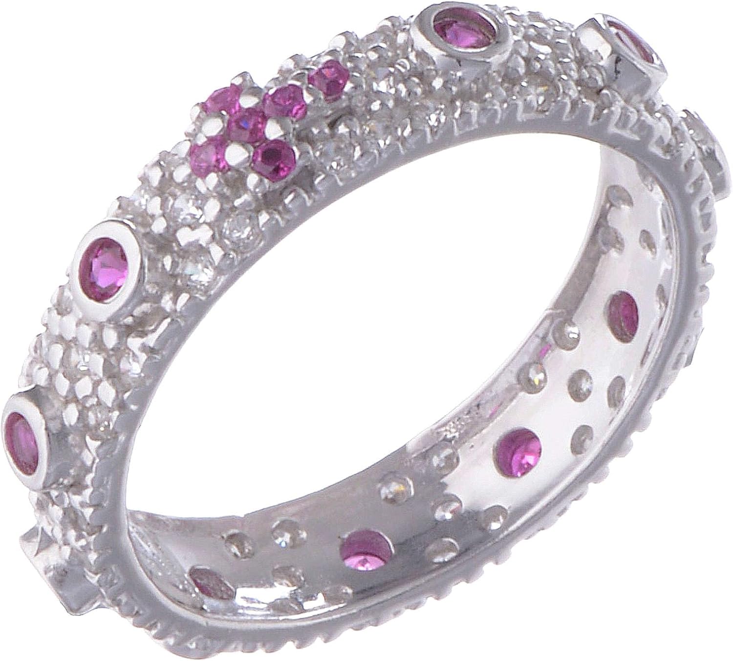 Ten-Beads Amen Rhodium-Plated Silver 925, red zircons, 20.5 mm (0.81 inc.) - UK V