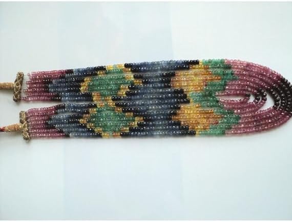 BEADS GEMSTONE 1 Strand Natural Multi Sapphire Faceted Rondelles - 3mm to 5mm 15 Inch Code-HIGH-18303