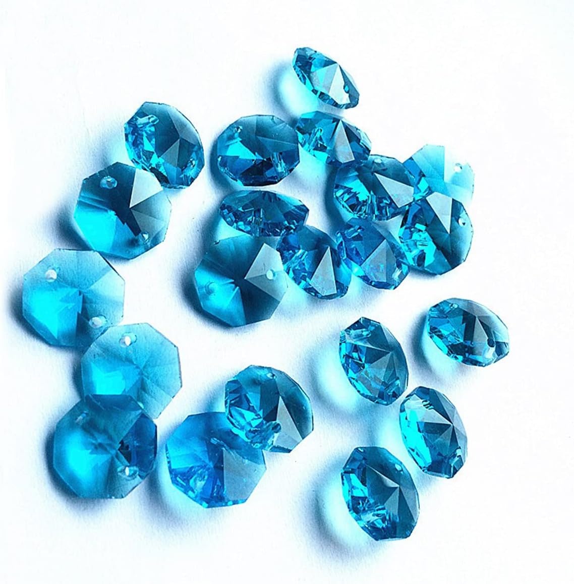 Hanging Crystals Prisms 14mm Aqua Blue Chandelier Beads 500pcs K9 Crystal Octagonal Beads Chandelier Parts Accessories Garland Strand Beads for Curtain Hangings Crystals for Decoration